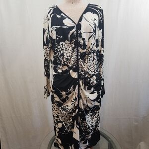 Adrianna Papell Black and Cream Floral Long Sleeve Dress